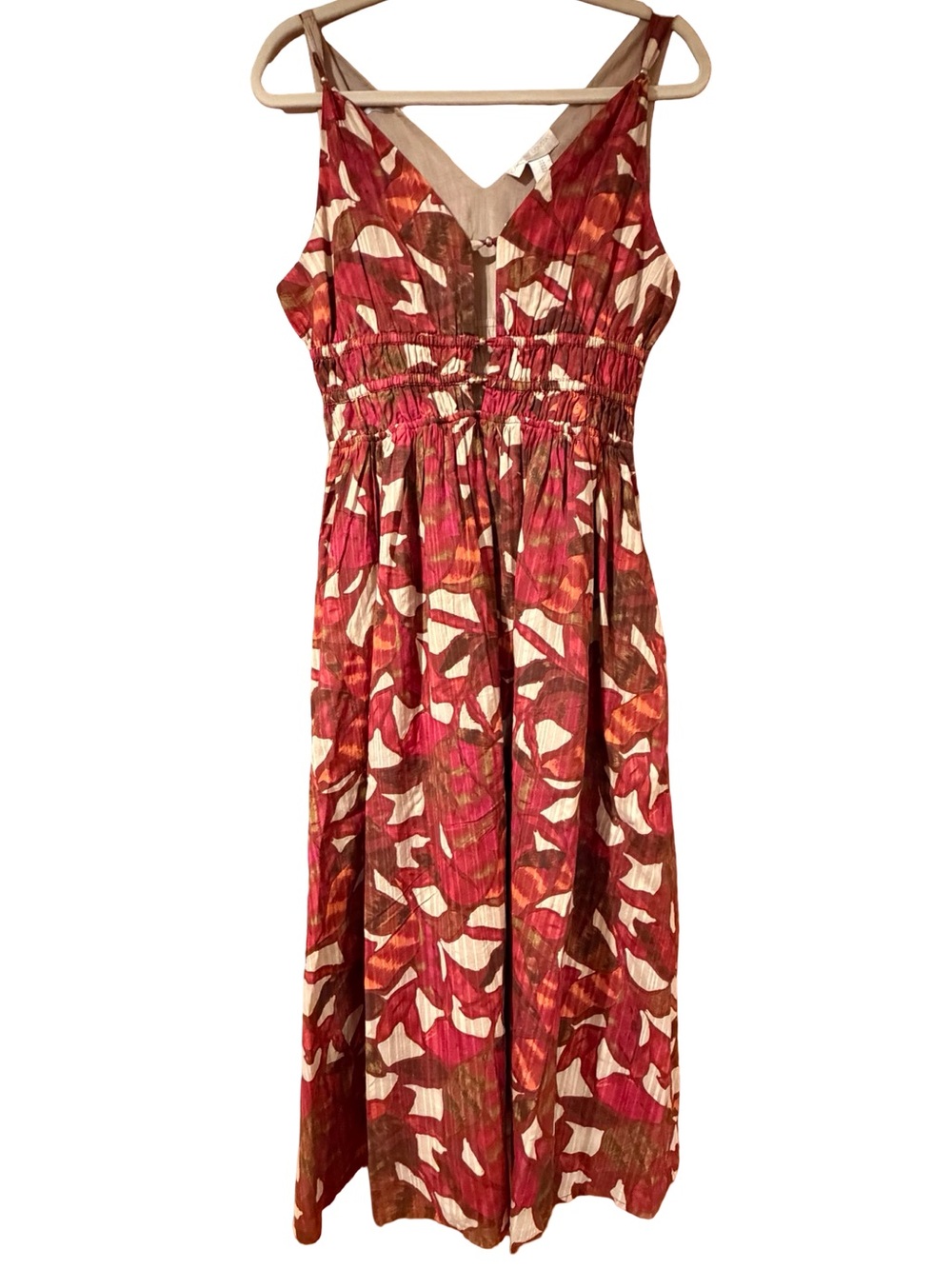 Caroline Constas Floral Botanical Beaded Smocked Maxi Dress Burgundy Cream NWT - Picture 2 of 7